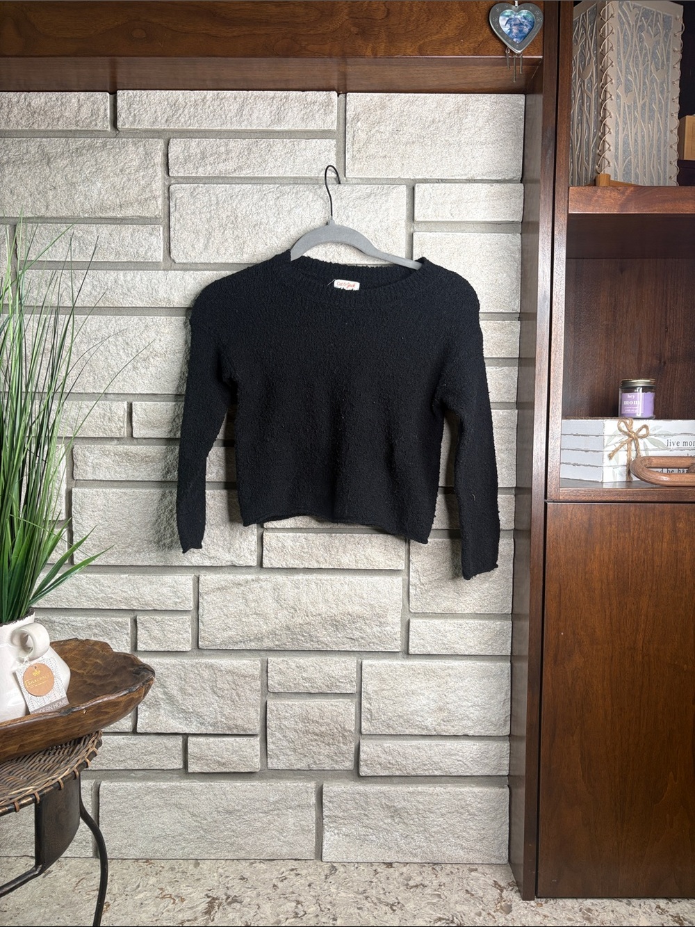 Cat & Jack Black Crewneck Textured Knit Sweater